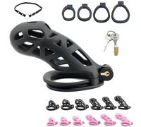 FUJIEYU Classiche Gabbie Per Il Pene in Resina in Sei Misure Chiusura Di Castità Traspirante Con Quattro Anelli Per Il Cazzo Chastity Cage Bondage Sex Toy,Nero,XXL