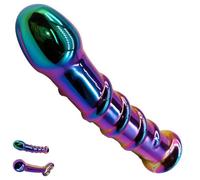 FUJIEYU Dildo Vaginale Di Vetro Piccolo E Lungo 17,5 Cm Plug Anale in Vetro A Spirale Dildo Anale in Cristallo Liscio Con Anello Per Le Mani Masturbatore Giocattoli Sessuali,Coloured/a