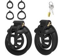 FUJIEYU Due Stili Di Mini Gabbie Per Il Pene in Resina Blocco Di Castità Traspirante E Ultraleggero Con Quattro Anelli Curvi Chastity Cage Per Uomini SM Sex Toy,Black/b