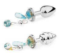 FUJIEYU Due Tipi Di Plug Anali in Metallo Perle Anali Lisce Palline Anali Con Filettatura E Pendente in Cristallo Dilatatore Anale Masturbatore Sex Toy Per Coppie,Silver/b/set