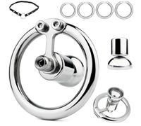 FUJIEYU Gabbia Per Pene Con Chiusura Di Sicurezza Per Uomo, Controllo Del Desiderio, Prevenzione Delle Perdite, Facilita La Minzione, Gabbia Di Castità in Acciaio Inossidabile SM Sex Toy,Argento,L