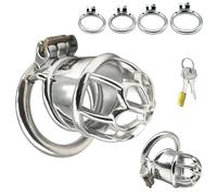 FUJIEYU Gabbia Per Uccelli Corta in Acciaio Inossidabile Lucchetto Per Pene Liscio E Traspirante Gabbia Di Castità Con Anello Rotondo E Lucchetto Nascosto Per Uomo SM Sex Toy,Silver/m