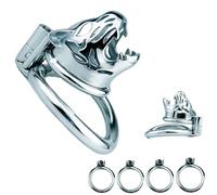 FUJIEYU Lucchetto Di Castità in Metallo Ultra-Piccolo A Forma Di Testa Di Tigre Gabbia Per Il Pene Traspirante E Impermeabile Con Anello Fallico Ricurvo Cock Cage Per Uomo SM Sex Toy,Silver/l