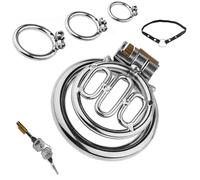 FUJIEYU Lucchetto Ovale Per Pene in Acciaio Inossidabile Gabbia Di Castità Traspirante Cintura Di Castità Con Lucchetto Invisibile E Anello Per Uomo Bondage Sex Toy,Argento,M