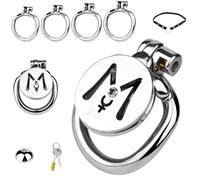 FUJIEYU Metallo Extra Piccolo Acciaio Inossidabile Cock Cage Traspirante Chastity Cage Male Con Cintura E Anello Per Il Pene Chastity Belt Per Uomo Fetish Sex Toy,Argento,L