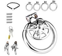 FUJIEYU Metallo Extra Piccolo in Acciaio Inox Cock Cage Men Piatto Cock Cage Traspirante Con Cintura E Anello Curvo Chastity Cage Male Per Uomo Bondage Sex Toy,Silver/a/m