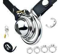FUJIEYU Mini-Esercitatore Per Pene in Acciaio Inossidabile Lucchetto Di Castità Liscio Lucchetto Per Pene Con Anello Antiscivolo E Cintura in Pelle Per Uomini SM Sex Toy,Silver/m