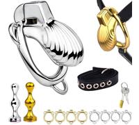 FUJIEYU Piccola Gabbia Di Castità Ventilata in Acciaio Inox Blocca Cazzo Impermeabile Con Plug Anale E Cintura in Pelle Penis Cage Uomo Bondage Sex Toy,Silver/xl