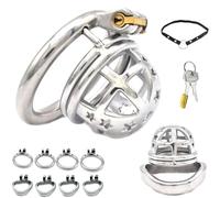FUJIEYU Piccolo Castigo in Acciaio Inossidabile Gabbia Per Il Pene Liscia E Aerata Con Cintura, Anello Fallico E Lucchetto Nascosto Cock Cage Per Uomo Bondage Sex Toy,Silver/b/m