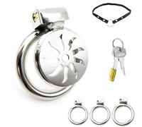 FUJIEYU Piccolo Castigo in Acciaio Inossidabile Lucchetto Ventilato Per Il Pene Gabbia Per Il Pene Con Fibbia Migliorata E Cintura Per Uomini BDSM Sex Toy,Silver/set