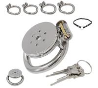 FUJIEYU Piccolo Lucchetto Di Castità in Acciaio Inossidabile Lucchetto Per Pene Traspirante Dispositivo Di Castità Con Lucchetto Nascosto E Anello Per Pene Per Uomo SM Sex Toy,Argento,M