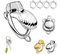 FUJIEYU Piccolo Lucchetto Per Il Pene in Acciaio Inox, Tutto Compreso Gabbia Di Castità Liscia E A Tenuta Stagna Gabbia Per Il Pene Con Serratura E Anello Nascosti Bondage Sex Toy,Silver/xl
