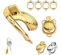 FUJIEYU Piccolo Lucchetto Per Il Pene in Acciaio Inox, Tutto Compreso Gabbia Di Castità Liscia E A Tenuta Stagna Gabbia Per Il Pene Con Serratura E Anello Nascosti Bondage Sex Toy,Gold/xl