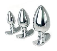 FUJIEYU Plug Anale in Metallo Con Diametro Di 3 Cm/3,5 Cm/4 Cm Perla Anale Liscia Dilatatore Anale Con Base Ricurva Masturbatore Sex Toy Per Coppie,Silver/set