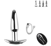FUJIEYU Quattro Modelli Di Plug Anali Metallici Con Perline Plug Vaginale Elettrico Impermeabile Vibratore Con Telecomando Massaggiatore Prostatico Sex Toy SM Per Uomini E Donne,Silver/d