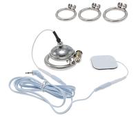 FUJIEYU Scossa Elettrica Extra Piccola in Acciaio Inox Cock Cage Modello Piatto Chastity Cage Male Con Anello Per Il Pene Penis Cage Per Uomo SM Sex Toy,Argento,L