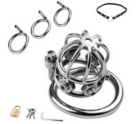 FUJIEYU Stile Corto in Acciaio Inox Cock Cage Men Ventilato Chastity Belt Con Cintura E Anello Per Il Pene Chastity Cage Male Per Uomini Adulti SM Sex Toy,Silver/s