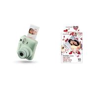 Fujifilm instax mini 12 Mint Green - Macchina Fotografica Istantanea & instax mini film 10 shot pack, bordo CUORI