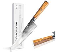 FUJUNI Coltello Cucina Professionale, Coltello Damasco 20Cm - 67 Strati VG10 Acciaio al Carbonio Alto- Coltello da Chef con Manico in Legno d'Ulivo