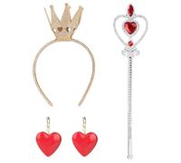 Fukaisu 3 Pezzi Accessori Costume Regina, Accessori Halloween per Donna con Fascia Corona Scettro a Cuore e Orecchini per Decorazioni da Festa