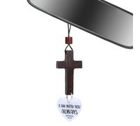Fukaisu Ornamento da Appendere All'auto con Croce e Cuore, Sono Sempre Te Ciondolo Cristiano in Legno Specchietto Retrovisore per Auto con NFC per Protezione e Ispirazione