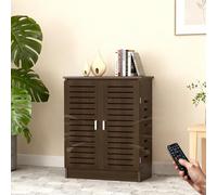 FUKEFUZ Armadietto per Router WiFi da Pavimento con Gestione Cavi, Scatola Porta Modem con Ante a Persiana per Dissipazione Calore, per Dispositivi di Rete e Prese Multiple(19.7 * 27.6in)