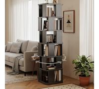 FUKEFUZ Libreria A Torre Girevole In Legno Massello, Nero Scaffale Verticale Rotante A 360°, Organizer Multiuso Per Libri E CD, Mobile Salvaspazio Per Angoli, Studio E Camera Da Letto(6 layer)