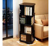 FUKEFUZ Libreria Girevole A 360° In Legno Massello, Scaffale A Torre Salvaspazio Per Libri E Dischi, Organizzatore Verticale Con Angoli Arrotondati Per Soggiorno, Studio E Cameretta(nero,4-Tier)