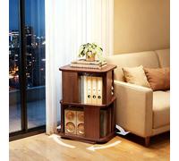 FUKEFUZ Libreria Girevole A 360° In Legno Massello, Scaffale A Torre Salvaspazio Per Libri E Dischi, Organizzatore Verticale Con Angoli Arrotondati Per Soggiorno, Studio E Cameretta(Brown,2-Tier)