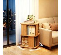 FUKEFUZ Libreria Girevole A 360° In Legno Massello, Scaffale A Torre Salvaspazio Per Libri E Dischi, Organizzatore Verticale Con Angoli Arrotondati Per Soggiorno, Studio E Cameretta(Natural,2-Tier)