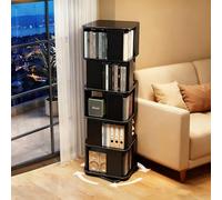 FUKEFUZ Libreria Girevole A 360° In Legno Massello, Scaffale A Torre Salvaspazio Per Libri E Dischi, Organizzatore Verticale Con Angoli Arrotondati Per Soggiorno, Studio E Cameretta(nero,5-Tier)