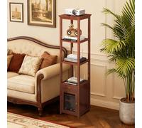 FUKEFUZ Mobiletto Porta Router e Supporto Proiettore in Bambù, Colonna Alta con Cassetto e Anta, Scaffale a 4 Ripiani per Soggiorno e Angolo Hi-Fi, Organizzatore Modem WiFi e Elettronica(Brown,59in)