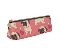FUkker Astuccio per matite, astuccio per penne triangolari Astuccio portatile in pelle per ufficio scolastico,Cane carlino cuore di San Valentino