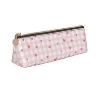 FUkker Astuccio per matite, astuccio per penne triangolari Astuccio portatile in pelle per ufficio scolastico,Cuori scozzesi rosa