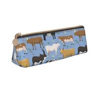 FUkker Astuccio per matite, astuccio per penne triangolari Astuccio portatile in pelle per ufficio scolastico,Set Di Tori E Mucche Bovini Animali Da Fattoria Mammiferi