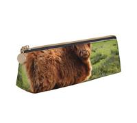 FUkker Astuccio per matite, astuccio per penne triangolari Astuccio portatile in pelle per ufficio scolastico,Mucca divertente dell'altopiano