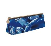 FUkker Astuccio per matite, astuccio per penne triangolari Astuccio portatile in pelle per ufficio scolastico,Delfino di corallo del mondo marino blu della vita marina