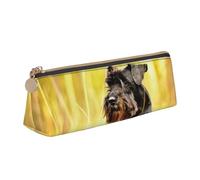 FUkker Astuccio per matite, astuccio per penne triangolari Astuccio portatile in pelle per ufficio scolastico,Schnauzer nano animali domestici cani neri