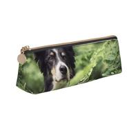 FUkker Astuccio per matite, astuccio per penne triangolari Astuccio portatile in pelle per ufficio scolastico,Border Collie Cani Bokeh Animali Domestici Bianco Nero