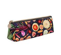 FUkker Astuccio per matite, astuccio per penne triangolari Astuccio portatile in pelle per ufficio scolastico,Stampa vegana di frutta e verdura dal vivo