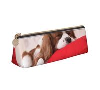 FUkker Astuccio per matite, astuccio per penne triangolari Astuccio portatile in pelle per ufficio scolastico,Modello Cavalier King Charles Spaniel