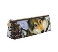 FUkker Astuccio per matite, astuccio per penne triangolari Astuccio portatile in pelle per ufficio scolastico,Lupo animale della fauna selvatica