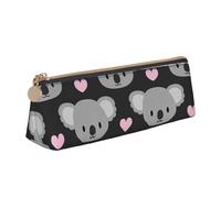 FUkker Astuccio per matite, astuccio per penne triangolari Astuccio portatile in pelle per ufficio scolastico,Koala carini e cuori rosa