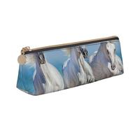 FUkker Astuccio per matite, astuccio per penne triangolari Astuccio portatile in pelle per ufficio scolastico,Tre cavalli bianchi