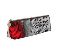 FUkker Astuccio per matite, astuccio per penne triangolari Astuccio portatile in pelle per ufficio scolastico,Rosa rossa leopardata