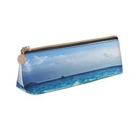 FUkker Astuccio per matite, astuccio per penne triangolari Astuccio portatile in pelle per ufficio scolastico,L'oceano ondeggia la spiaggia dell'isola delle Seychelles nel tramonto
