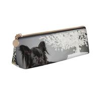 FUkker Astuccio per matite, astuccio per penne triangolari Astuccio portatile in pelle per ufficio scolastico,Chihuahua Cani Neri Cuccioli Cani Neri