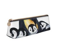 FUkker Astuccio per matite, astuccio per penne triangolari Astuccio portatile in pelle per ufficio scolastico,Pinguini imperatore con i bambini nella neve
