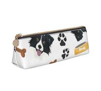 FUkker Astuccio per matite, astuccio per penne triangolari Astuccio portatile in pelle per ufficio scolastico,Sorridente cane Border Collie