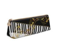 FUkker Astuccio per matite, astuccio per penne triangolari Astuccio portatile in pelle per ufficio scolastico,Elegante tasto di pianoforte con note dorate nero